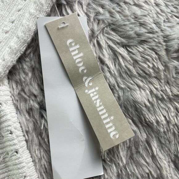 Chloe and Jasmine Sweater Womens Small Ivory Open Knit Pullover Boho Crew Neck - Picture 5 of 10